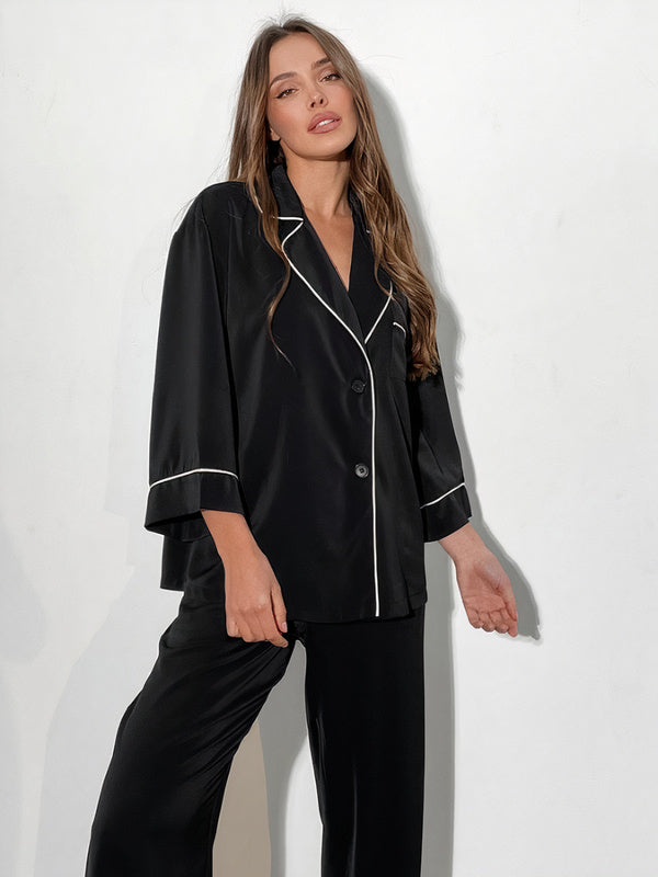 Pyjama en Satin pour Femme | Liseré Contrastant Noir