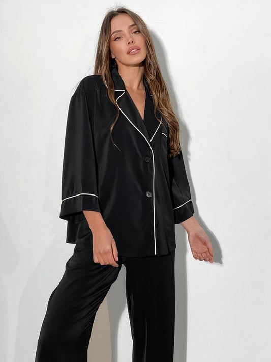 Pyjama en Satin pour Femme | Liseré Contrastant Noir