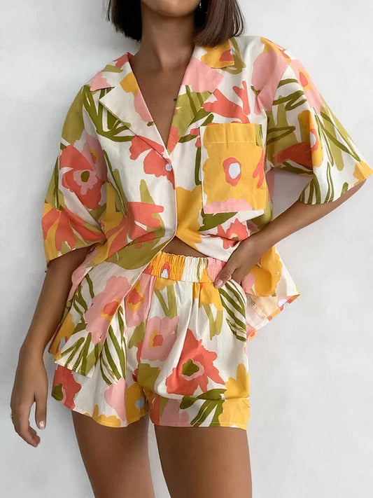 Pyjama en Satin Chemise et Short pour Femme Floral Signature