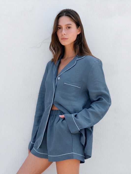 Pyjama Gisele | Passepoil Contraste Bleu Océan