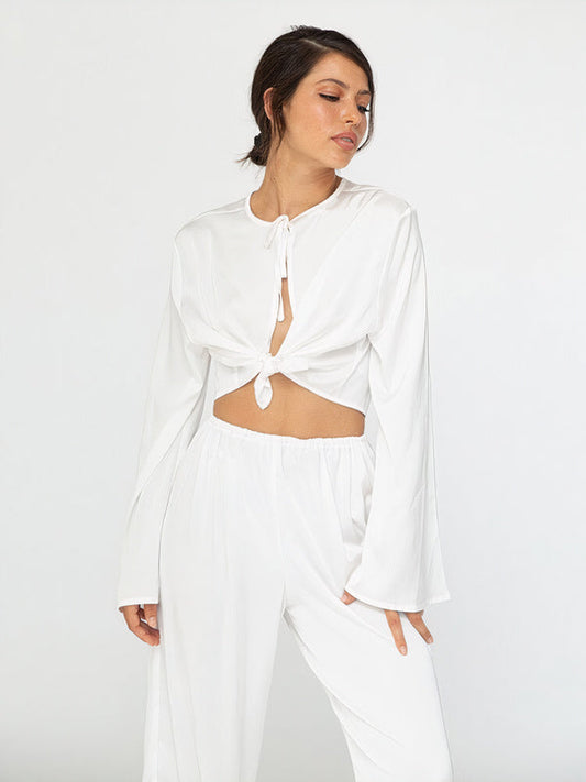 Top de pyjama manches longues côtelé doux Blanc | Signature