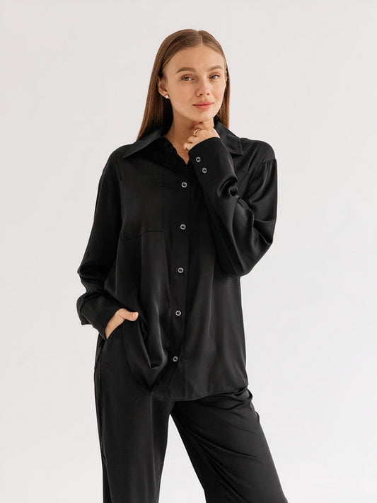 Pyjama pour femme à boutons classiques Noir Signature
