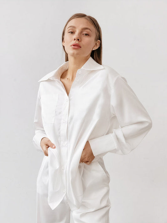 Pyjama pour femme à boutons classiques Blanc Signature