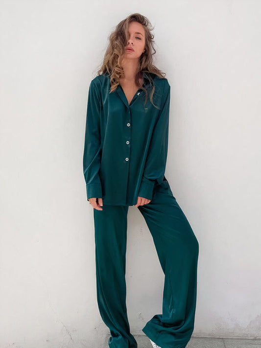 Pyjama deux pièces ample pour femme Vert 
