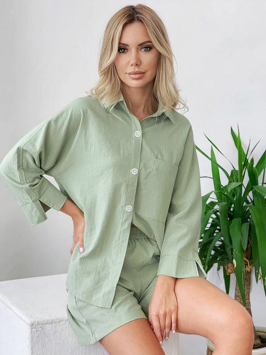 Pyjama Femme en Viscose Vert Sauge | Mix & Match à Coutures Contrastantes