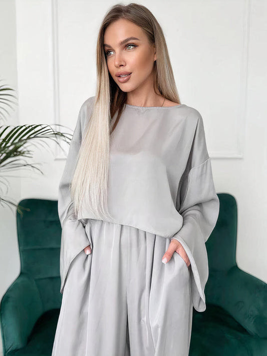 Pyjama en Satin Luxe Gris Argenté
