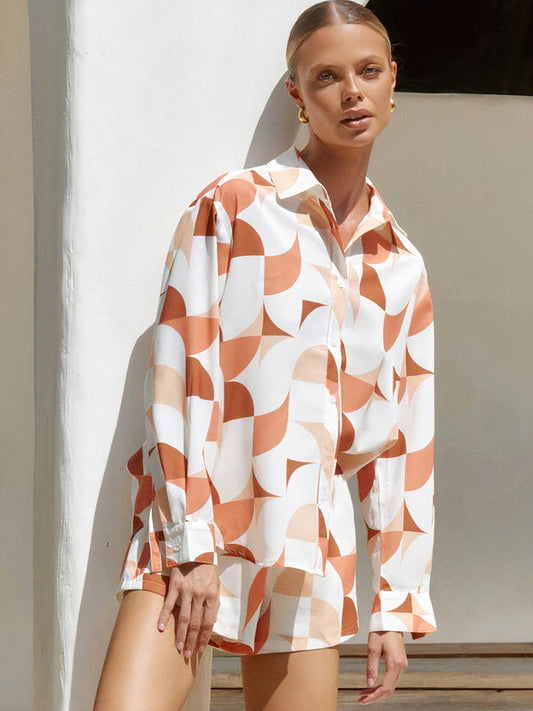 Pyjama Beige à Imprimé Mélange de Couleurs Transparente Chic et Tendance