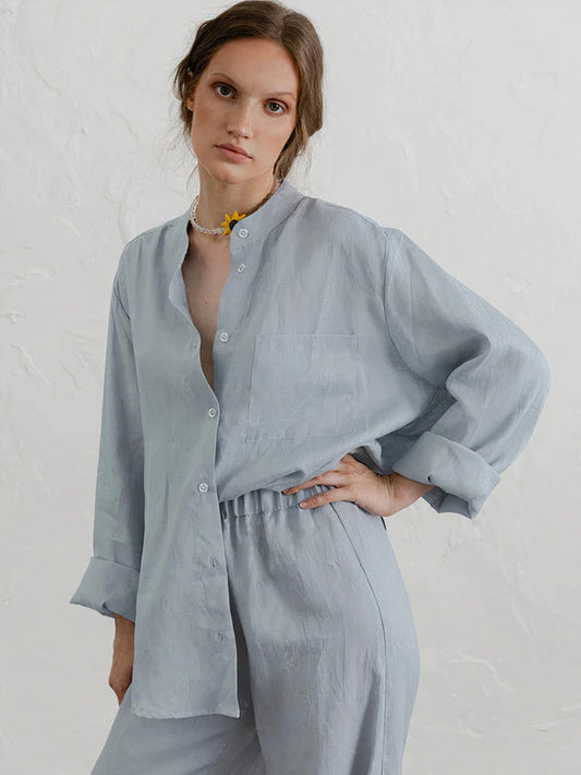 Pyjama Satiné à Col Montant Oversize pour Femme