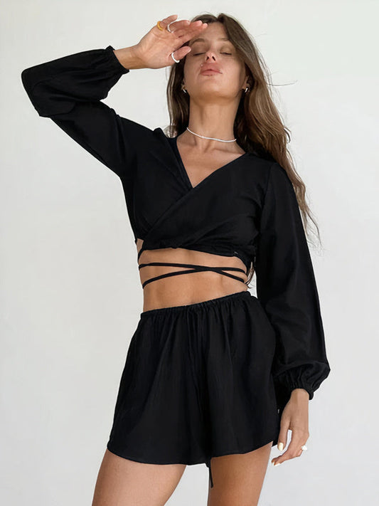 Pyjama Criss-Cross pour Femme Noir Premium