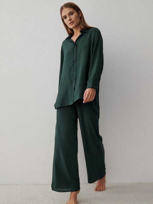 Pyjama Lotus en Satin Vert | Luxe