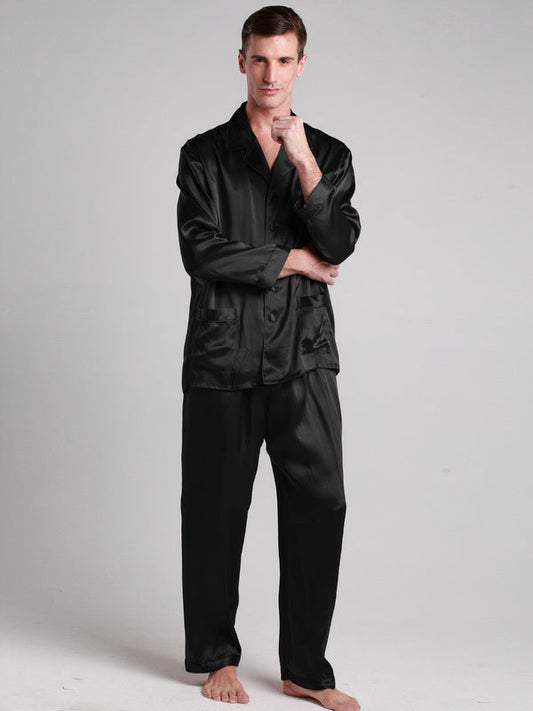 Pyjama en Soie pour Homme | Longue Bordure Contraste Noir