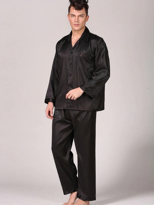 Pyjama en Satin à Rayures pour Homme Noir | Signature