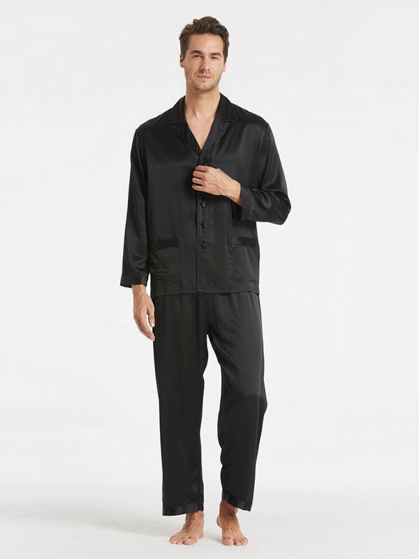 Suite Signature De Pyjama Longue En Soie Classique Pour Homme Noir