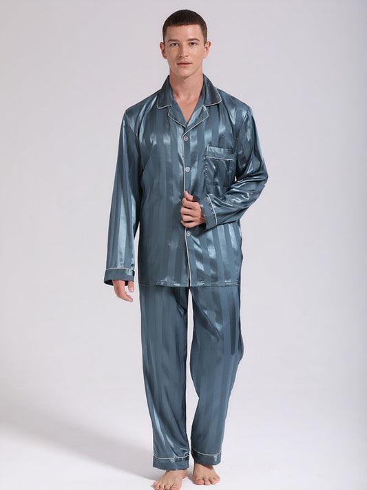 Pyjama à Rayures en Satin pour Homme | Bleu Océan Signature