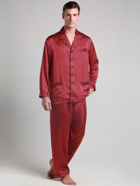 Pyjama en Soie pour Homme | Signature Longue Bordure Contraste Rouge