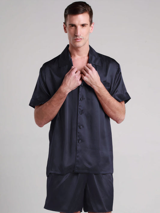 Pyjashort en Soie Luxueuse Classique pour Homme Bleu Marine | Signature