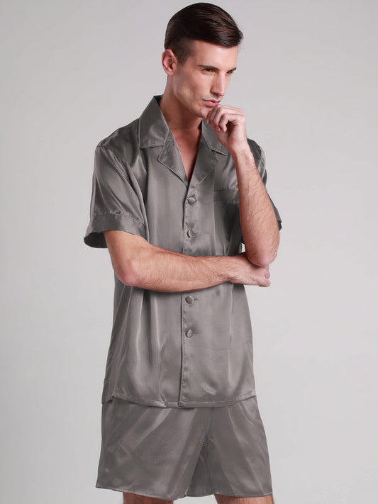 Pyjashort en Soie Luxueuse Classique pour Homme Gris Signature