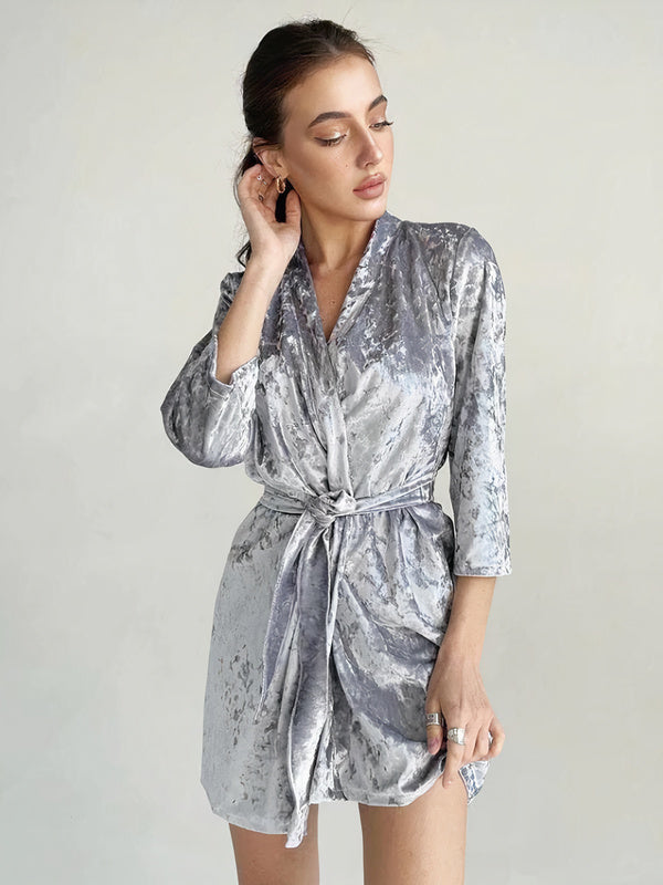 Robe de Chambre en Velours pour Femme Argentée | Velvet Couture