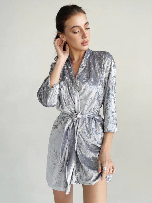 Robe de Chambre en Velours pour Femme Argentée | Velvet Couture