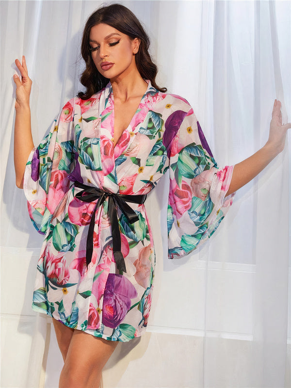 Robe de Chambre en Satin pour Femme Fuchsia Signature