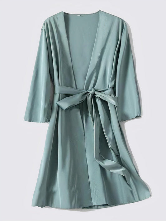 Robe de Chambre en Satin pour Femme Kimono Bleu Ciel Signature