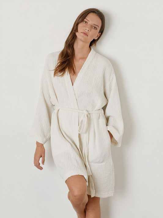 Robe de Chambre Femme Hiver en Coton Blanc Signature