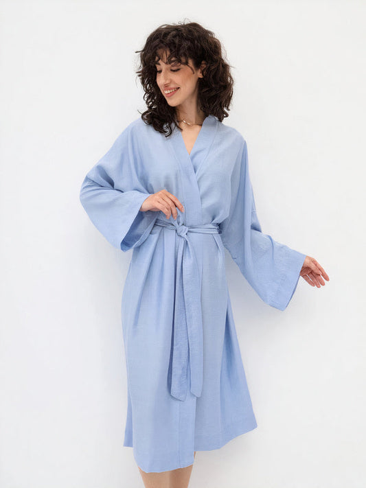 Robe de Chambre Femme Couture Manches 3/4 Bleu