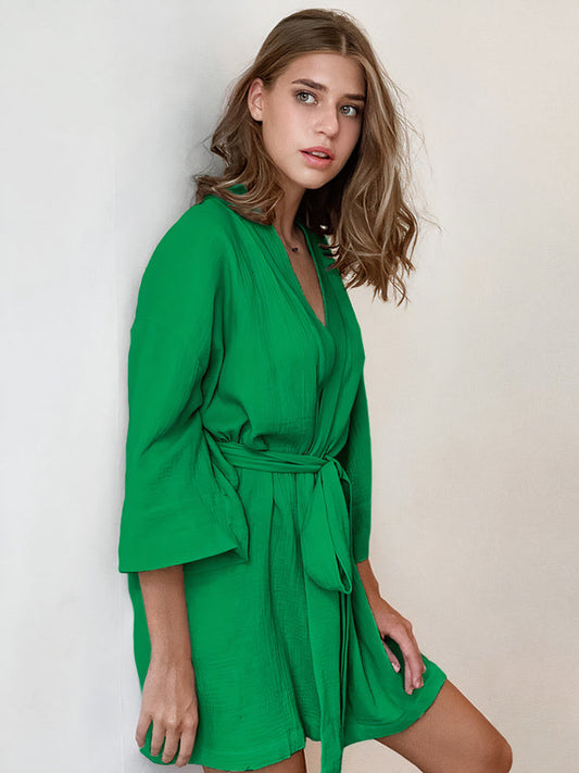 Robe de Chambre Femme en Coton Vert 