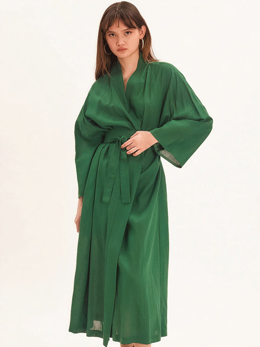 Robe de Chambre pour Femme Longueur Mi-Mollet Vert Signature