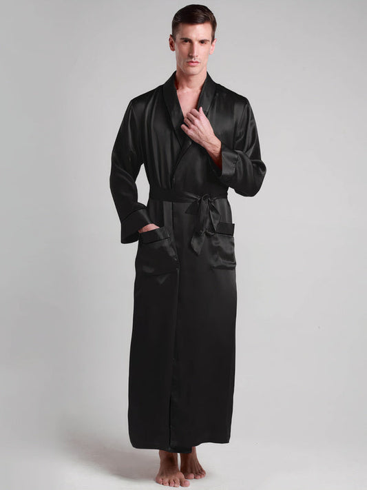 Robe de Chambre en Soie pour Homme Longueur Classique Noir Signature