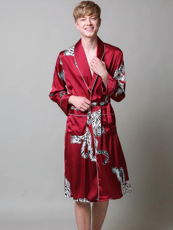 Robe de Chambre Satinée pour Homme Imprimé Tigre Rouge