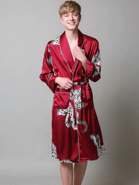 Robe de Chambre Satinée pour Homme Imprimé Tigre Rouge