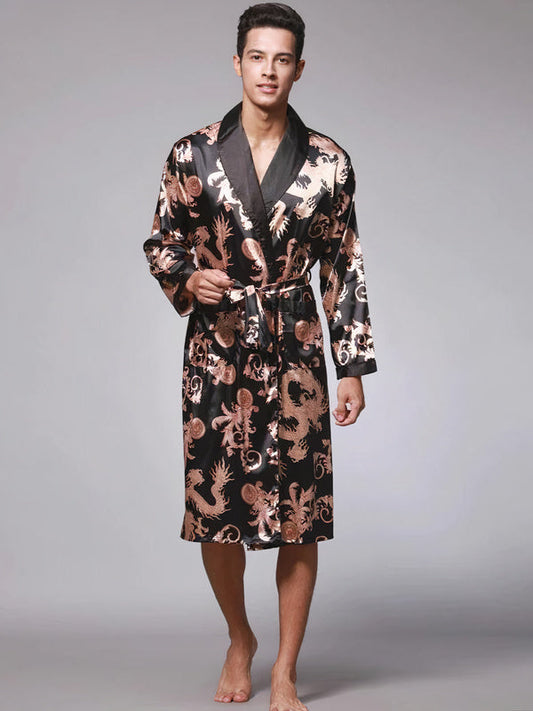 Robe de Chambre en Satin pour Homme Imprimé Dragon Noir | Signature