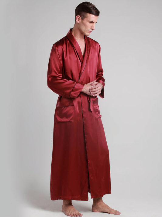 Robe de Chambre en Soie pour Homme Longueur Classique Rouge Signature