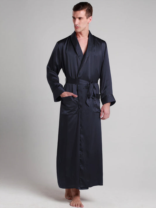Robe de Chambre en Soie pour Homme Longueur Classique Bleu Marine Signature