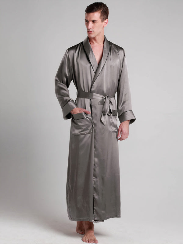 Robe de Chambre en Soie pour Homme Longueur Classique | Signature Gris