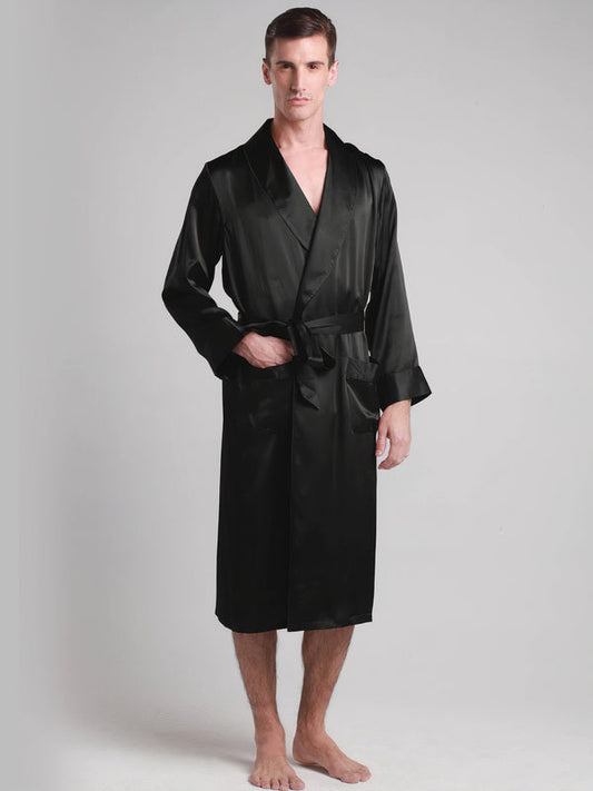 Robe de Chambre en Soie pour Homme Mi-Longue Classique Noir | Prestige