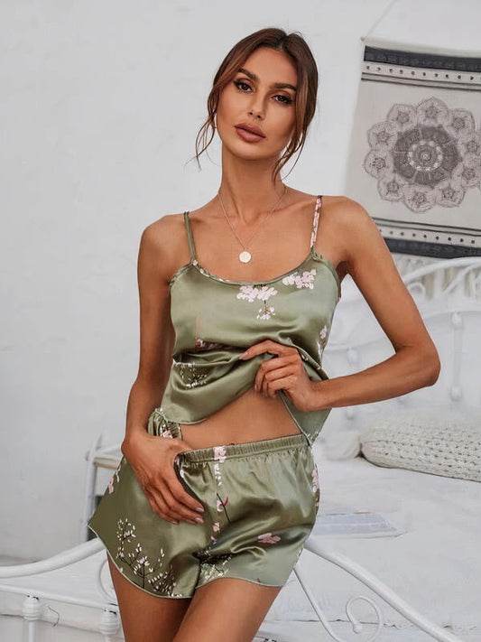 Ensemble Pyjama en Satin Sauge Fleurie Luxe