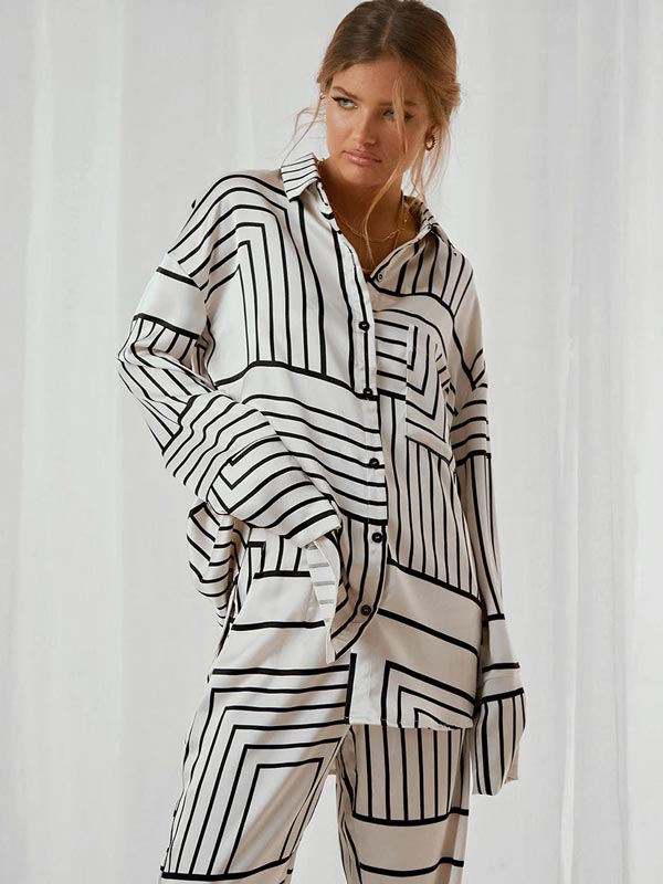 Sillage de Nuit | Ensemble Pyjama en Satin pour Femme Blanc et Noir