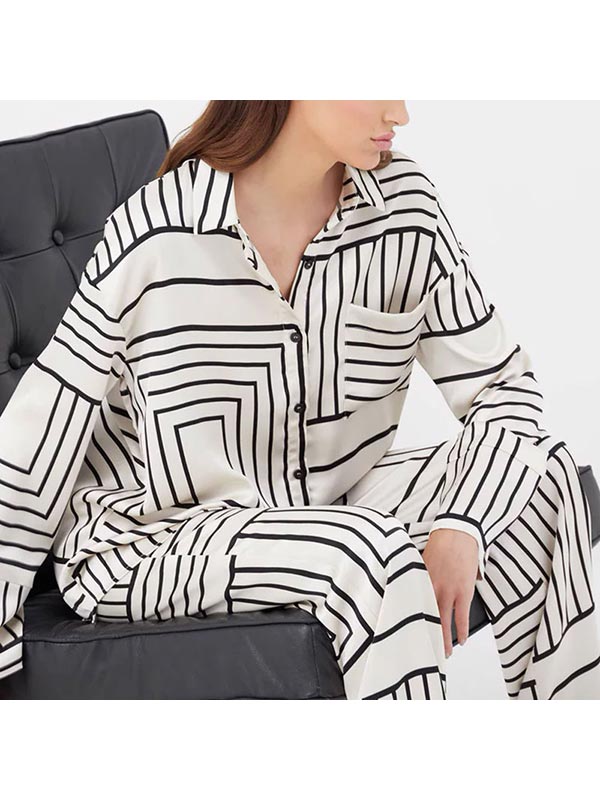 Sillage de Nuit | Ensemble Pyjama en Satin pour Femme Blanc et Noir
