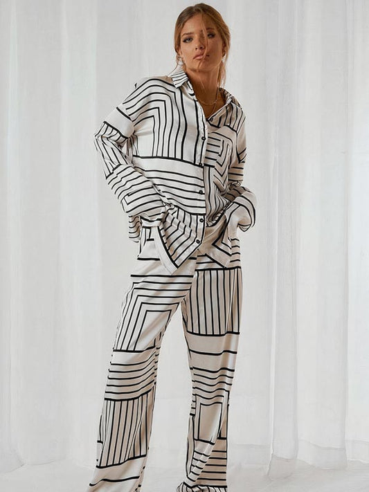 Sillage de Nuit | Ensemble Pyjama en Satin pour Femme Blanc et Noir