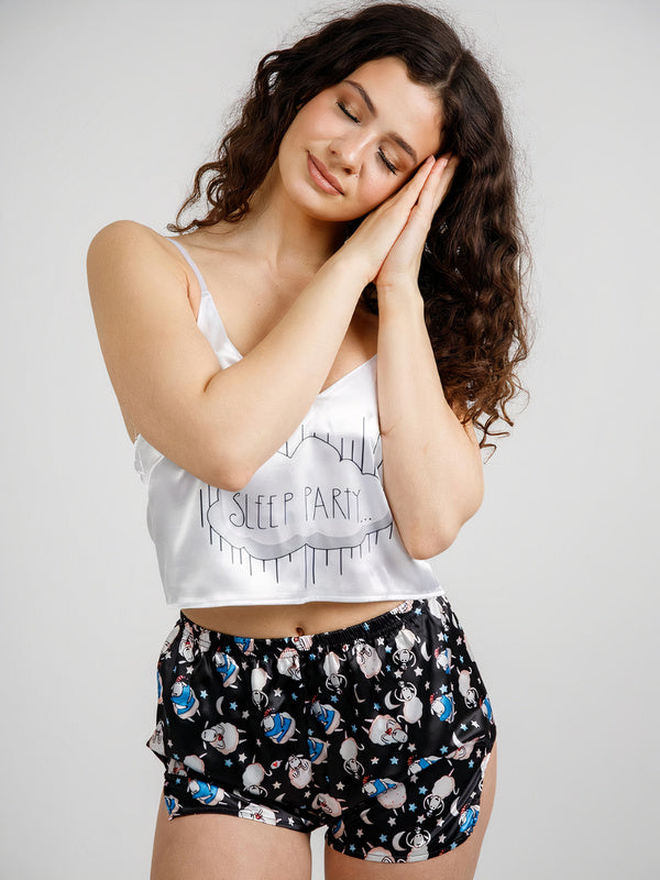 Sleep Party: Ensemble Pyjama Satin Mini Short Pour Femme