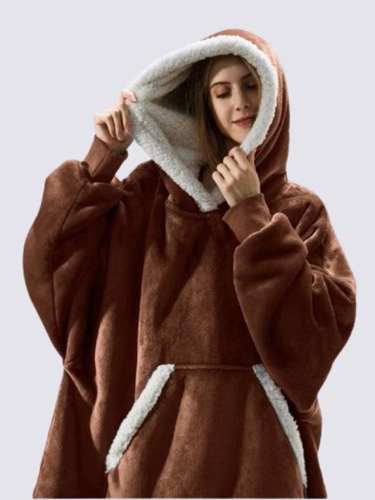 Pull Plaid Marron Chocolat à Capuche Premium