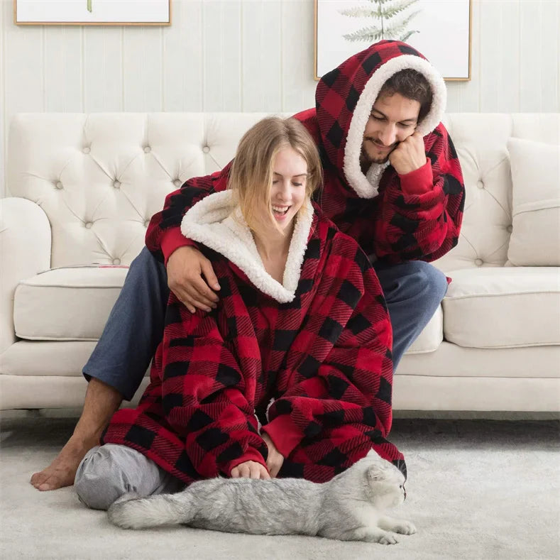 Pull Plaid Motif Carreaux à Capuche Signature