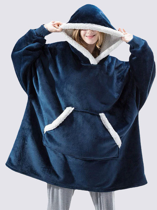 Pull Plaid Bleu Marine à Capuche Signature