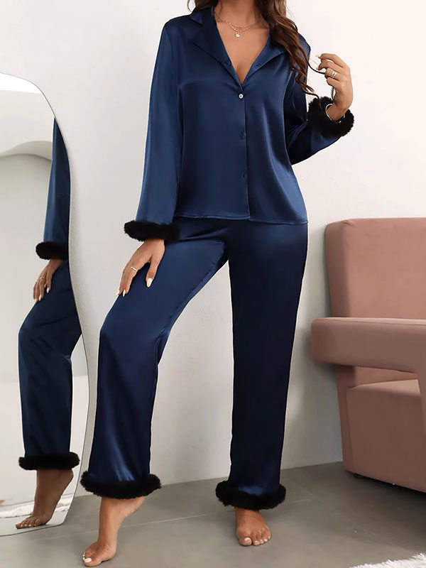 Pyjama Bleu Marine Pour Femme En Satin Rêverie Nocturne Signature