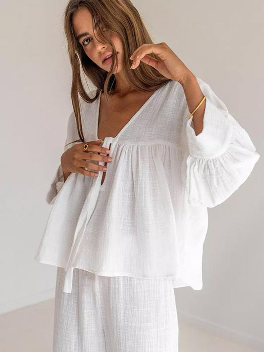 Pyjama Blanc En Coton Pour Femme Reflet de Cristal