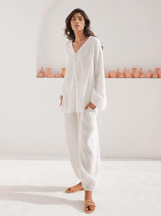 Pyjama Pour Femme En Coton Blanc Sillage de Lys | Prestige