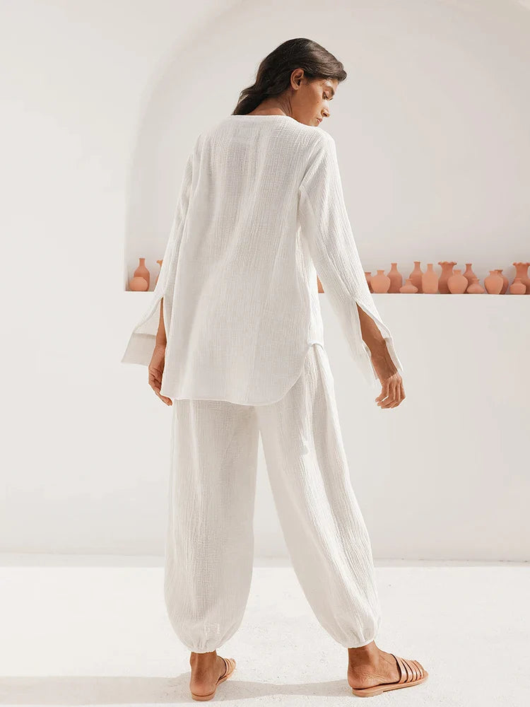 Pyjama Pour Femme En Coton Blanc Sillage de Lys | Prestige