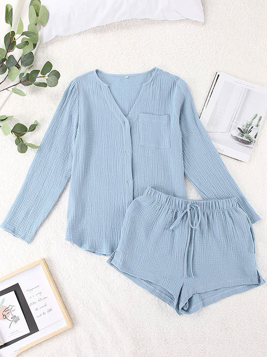 Pyjama Pour Femme à Manche Longue Bleu Ciel Douceur de Brume 